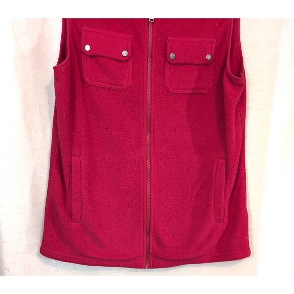 Chaps by Ralph Lauren Women's MEDIUM Fleece Vest Full Zip Red Collared Pockets - Picture 12 of 15